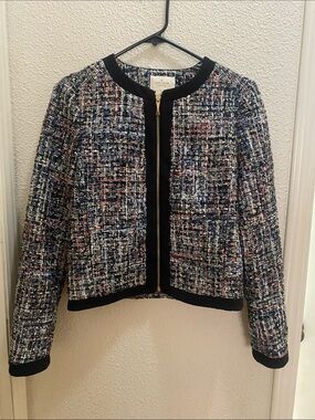Kate spade  Tweed Zip Jacket with Black Trim-size 4